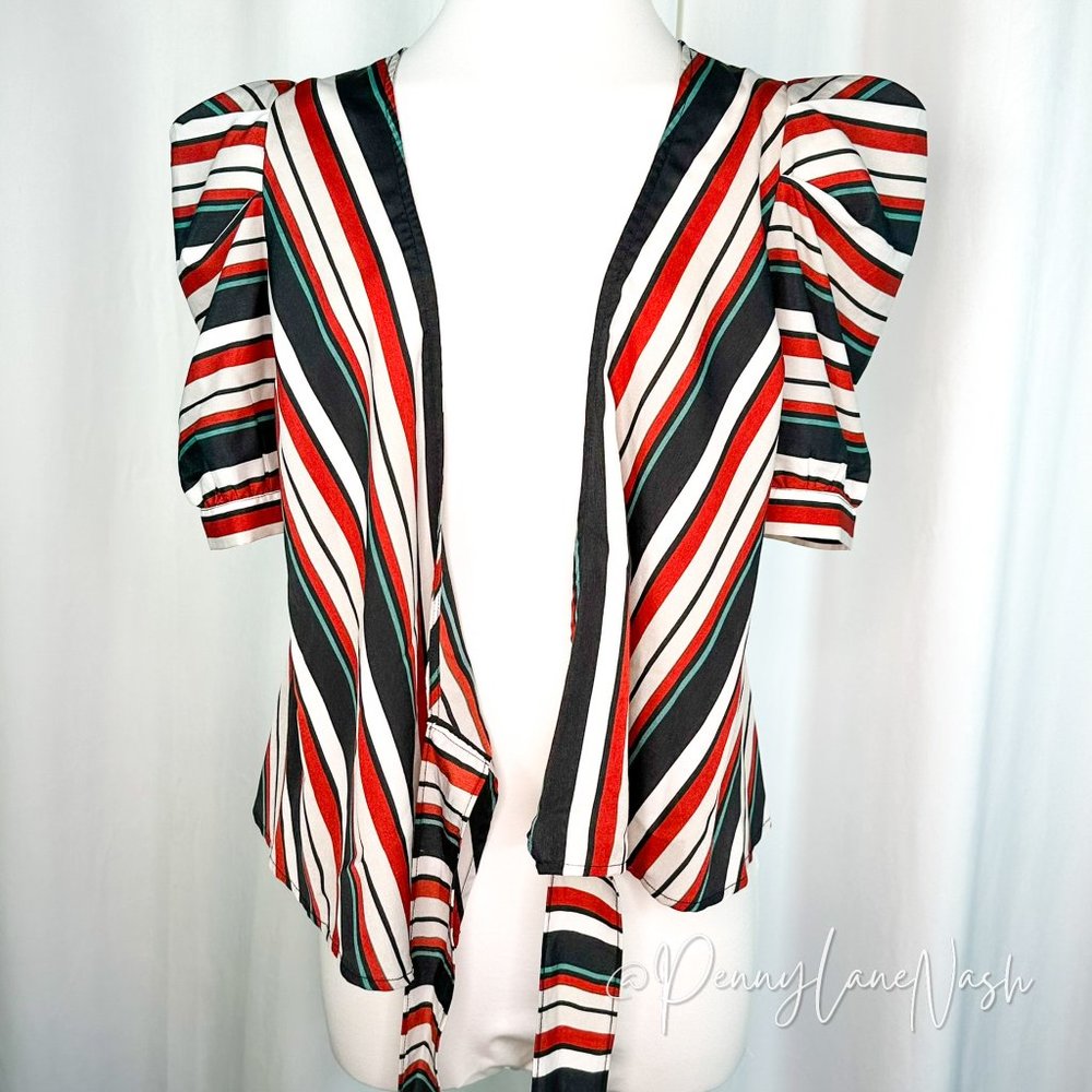 A Calin by Flying Tomato Puff Sleeve Striped Wrap Top - Picture 12 of 12